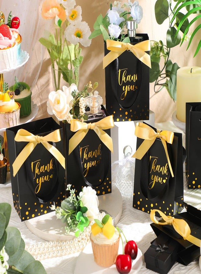 Kolldenn 36 Pack Small Thank You Gift Bags with Handles 5.9 x 4.3 x 2.4 Inches Christmas Party Favor Bags with Bow Ribbon Candy Goodie Gift Bag Bulk for Xmas Wedding Birthday Bridal Shower(Black) - Image 3